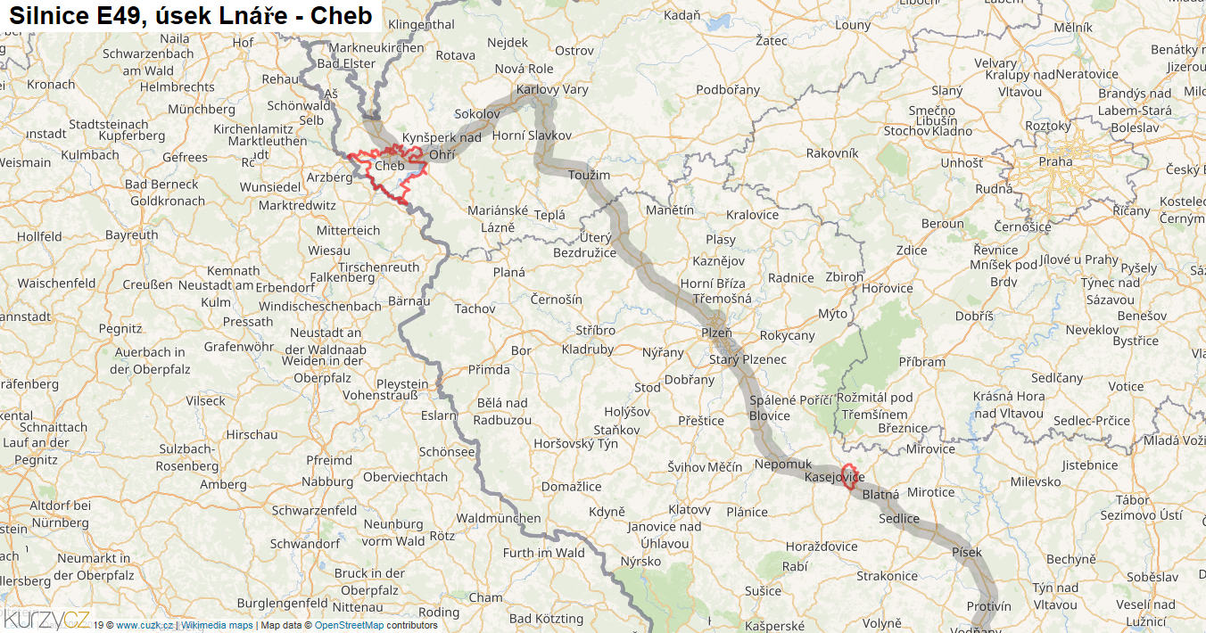 Úsek Lnáře - Cheb, Silnice E49 - Mapa