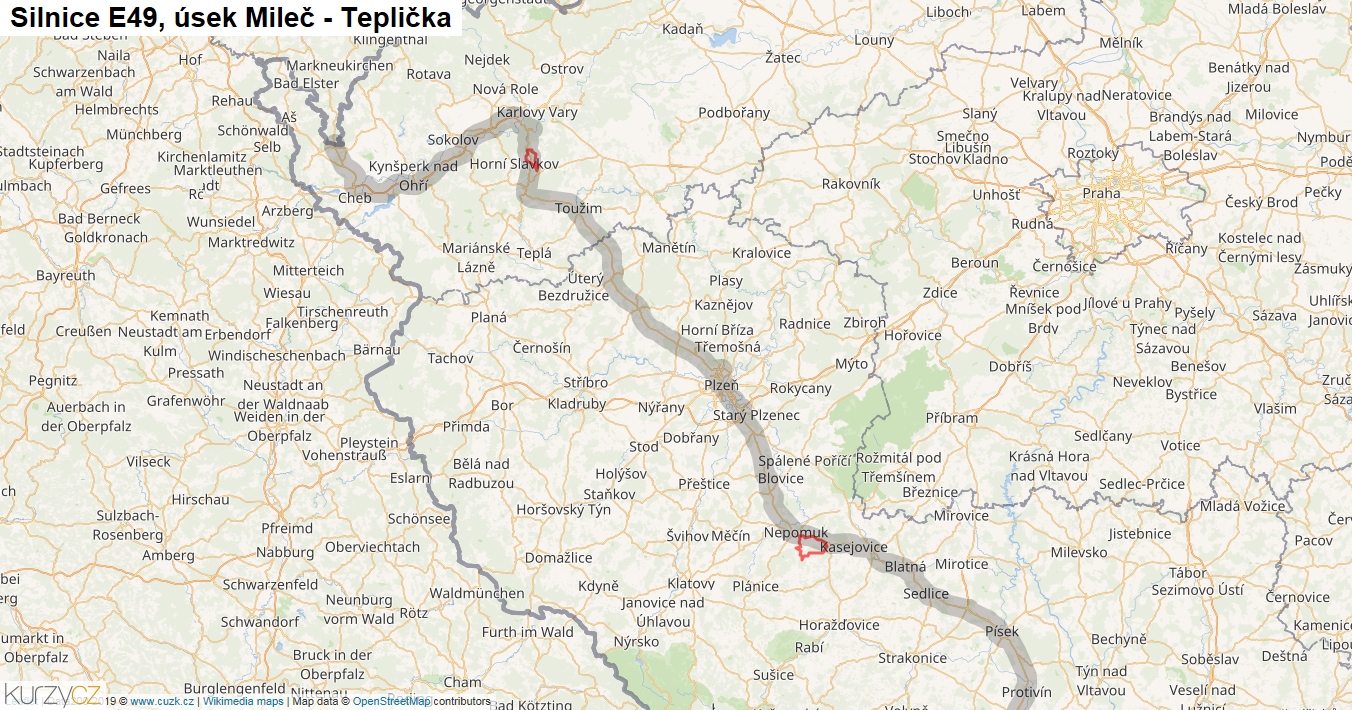 Úsek Mileč - Teplička, Silnice E49 - Mapa