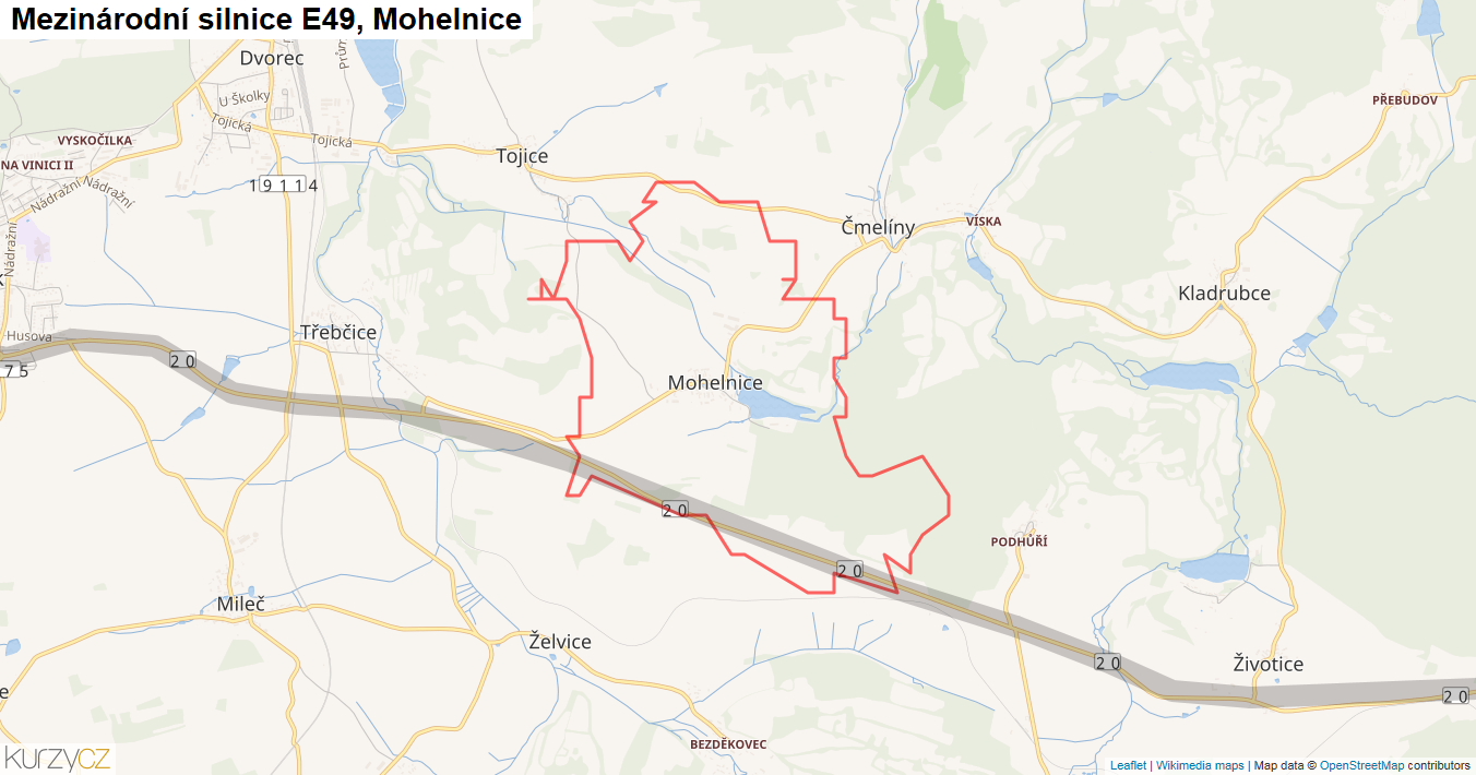 Mohelnice, Silnice E49 - Mapa