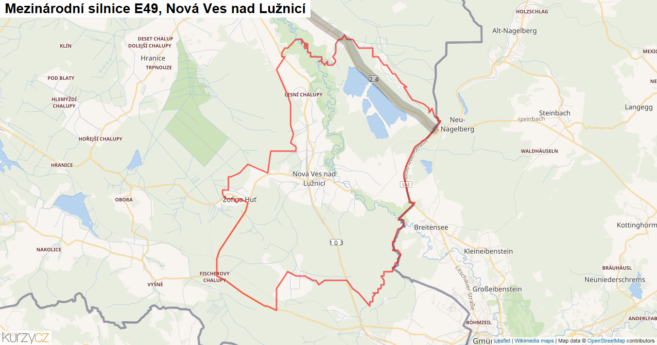 Nová Ves nad Lužnicí, Silnice E49 - Mapa