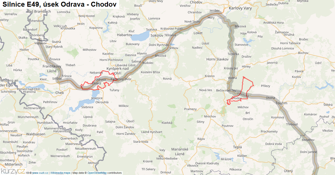 Úsek Odrava - Chodov, Silnice E49 - Mapa