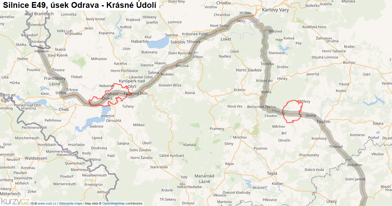Úsek Odrava - Krásné Údolí, Silnice E49 - Mapa
