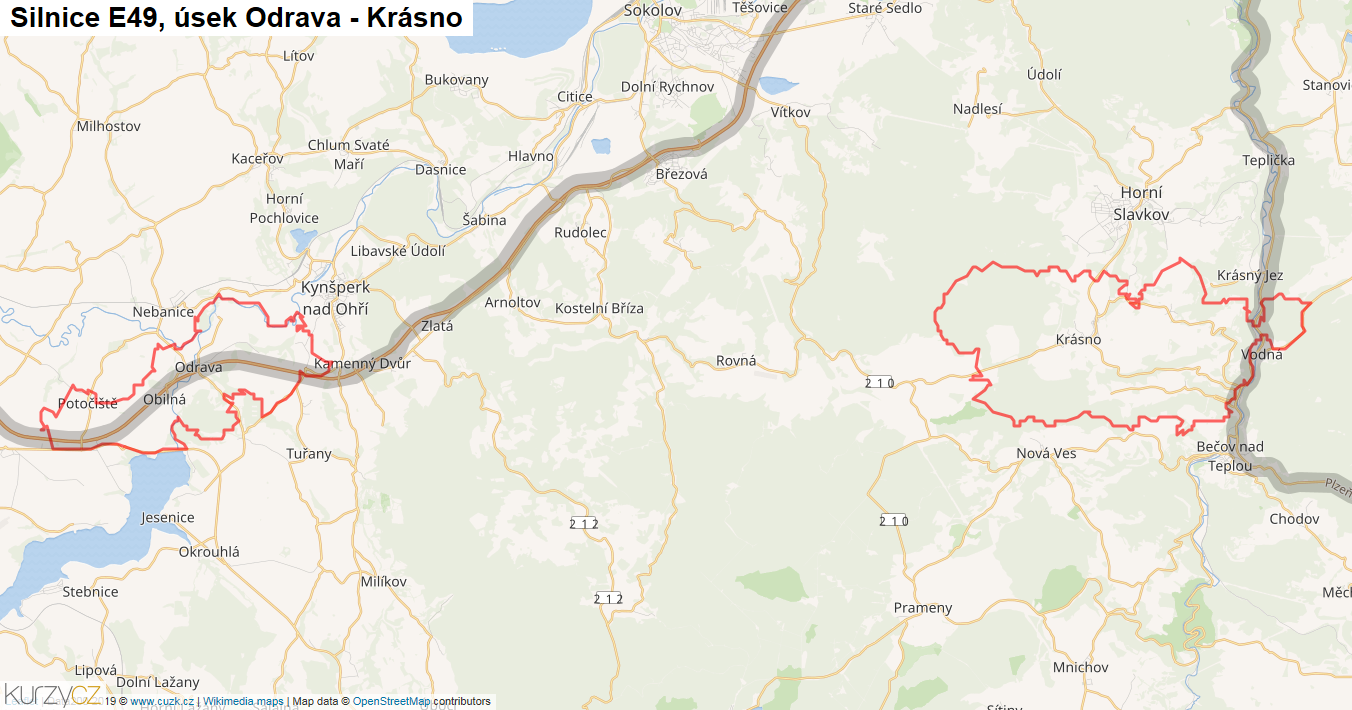 Úsek Odrava - Krásno, Silnice E49 - Mapa