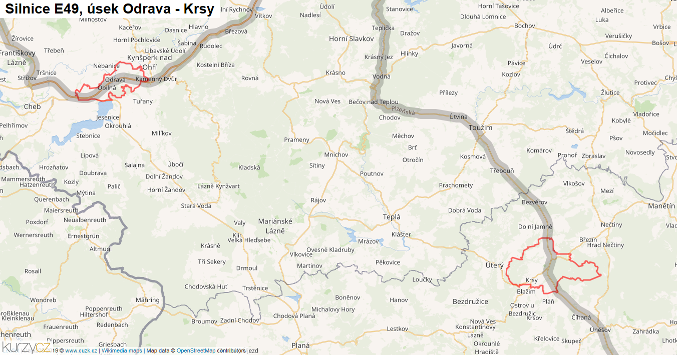 Úsek Odrava - Krsy, Silnice E49 - Mapa