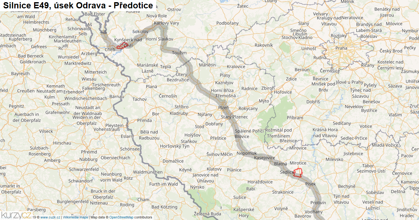 Úsek Odrava - Předotice, Silnice E49 - Mapa
