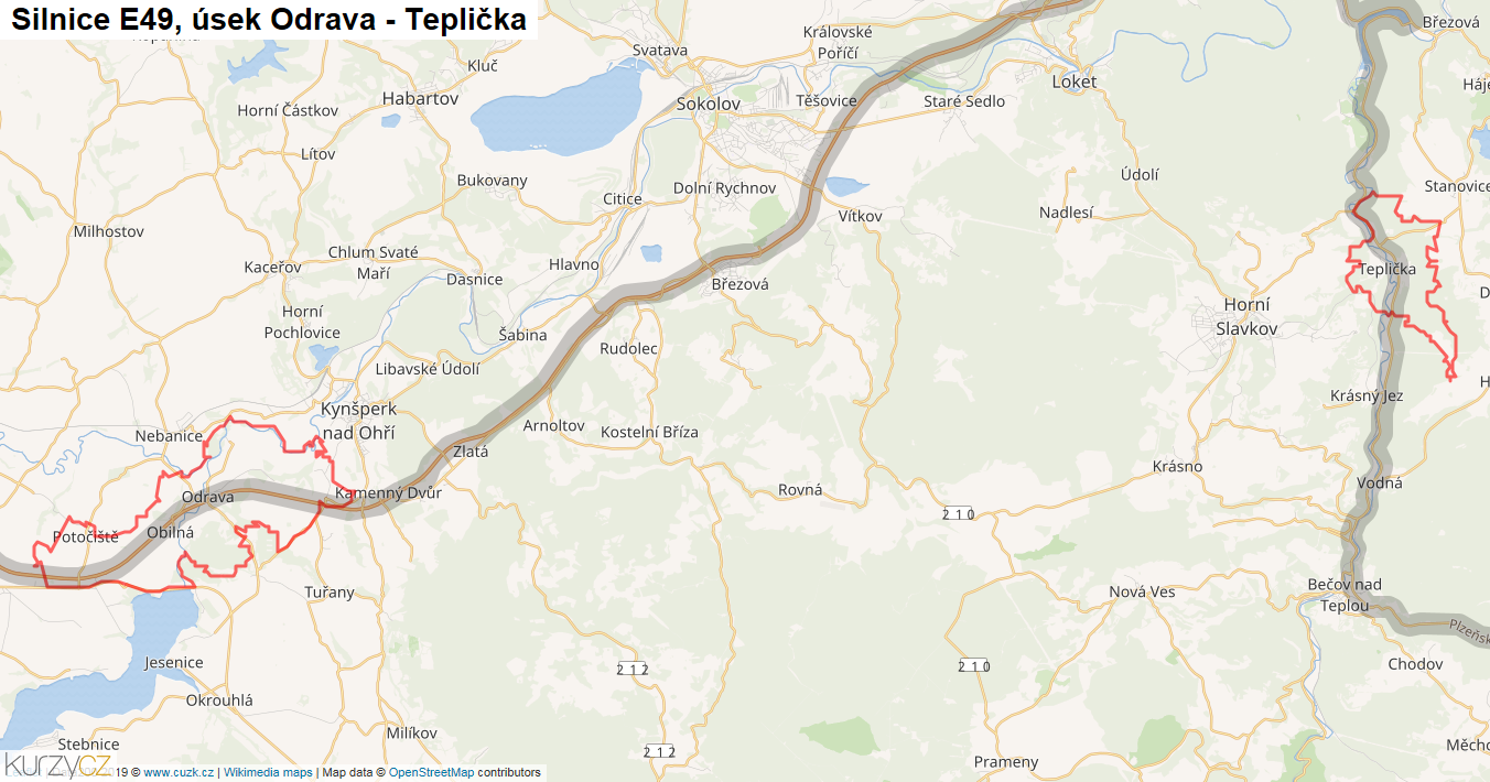 Úsek Odrava - Teplička, Silnice E49 - Mapa