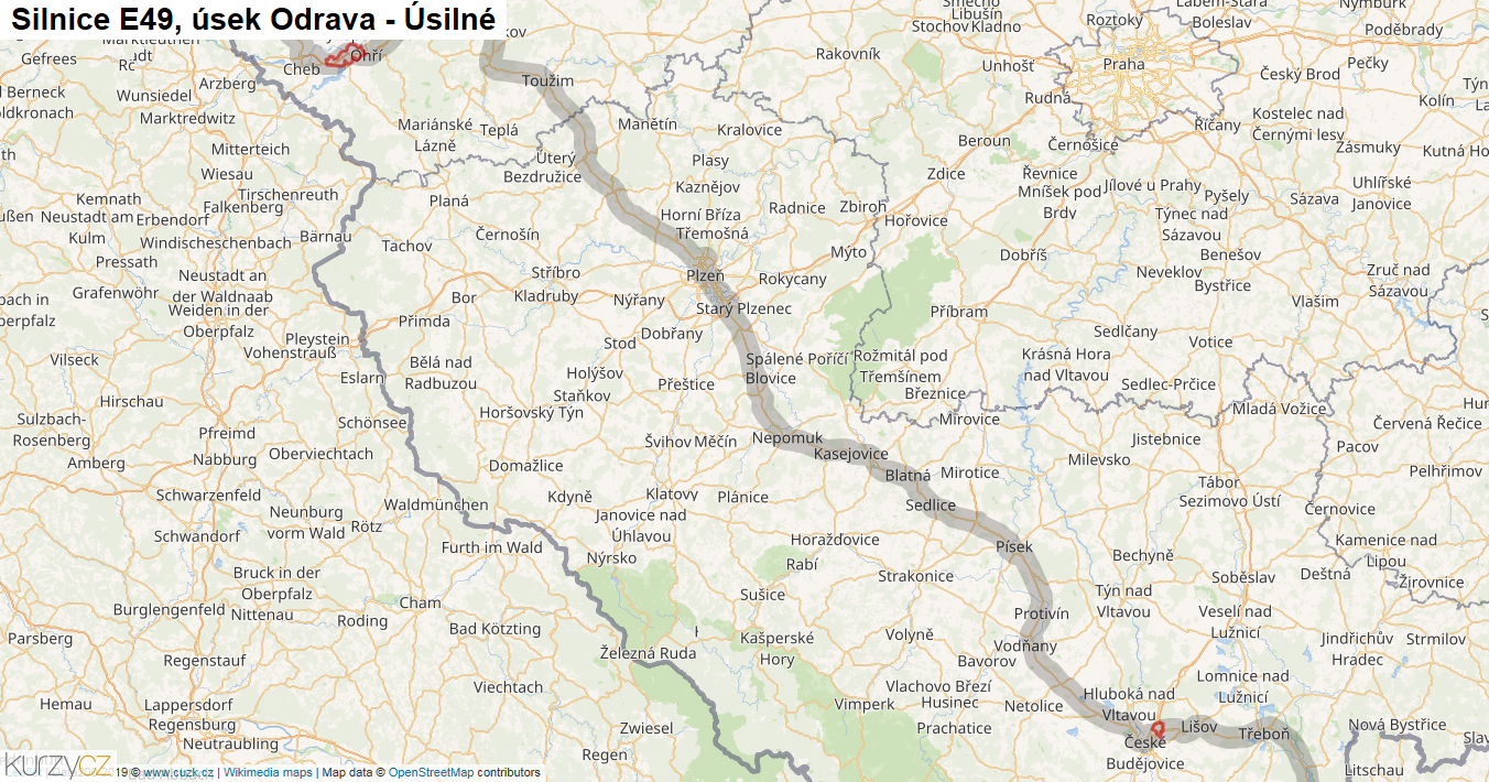 Úsek Odrava - Úsilné, Silnice E49 - Mapa
