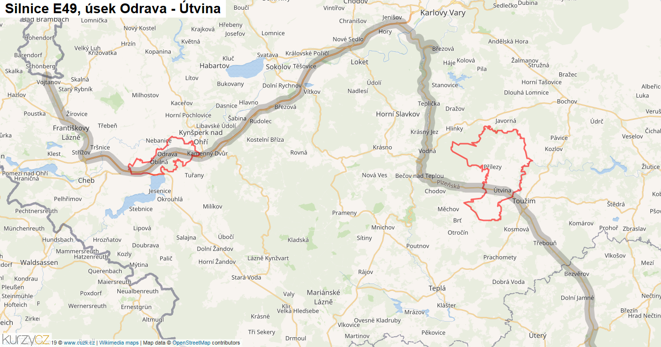Úsek Odrava - Útvina, Silnice E49 - Mapa