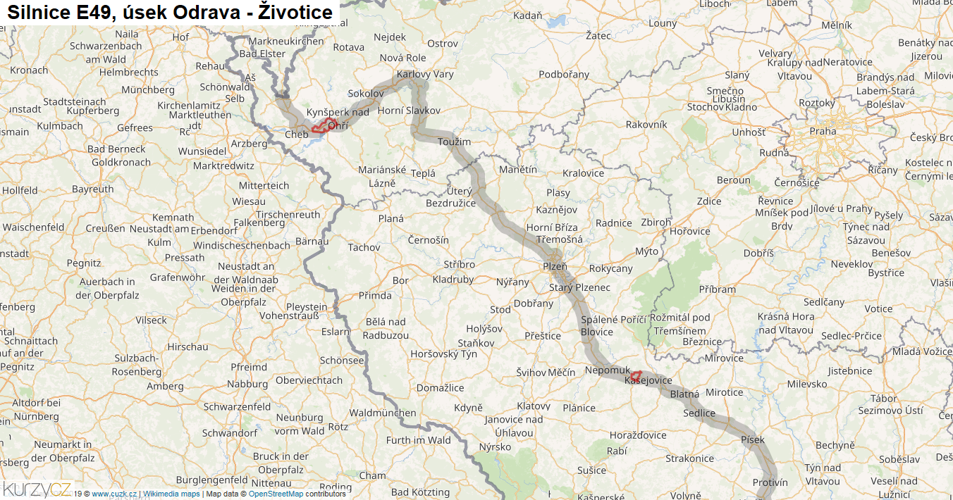 Úsek Odrava - Životice, Silnice E49 - Mapa