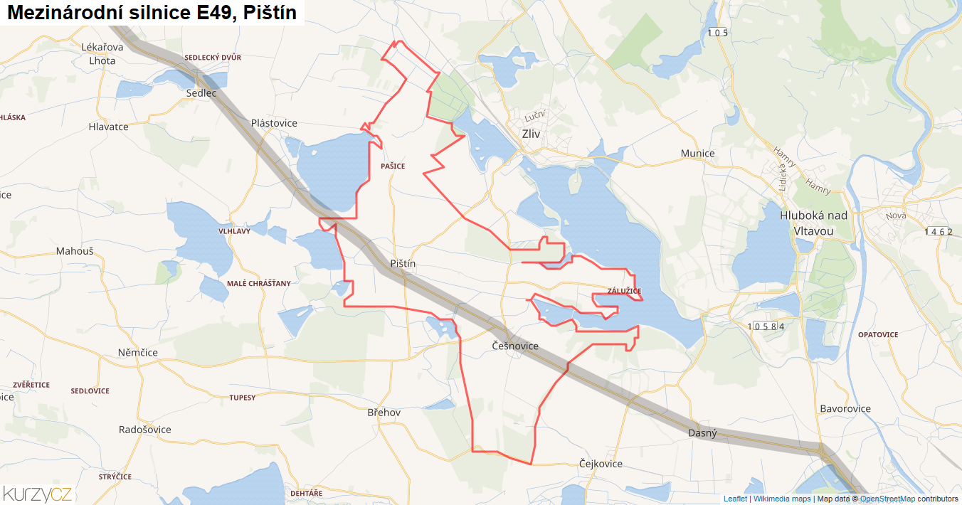 Pištín, Silnice E49 - Mapa