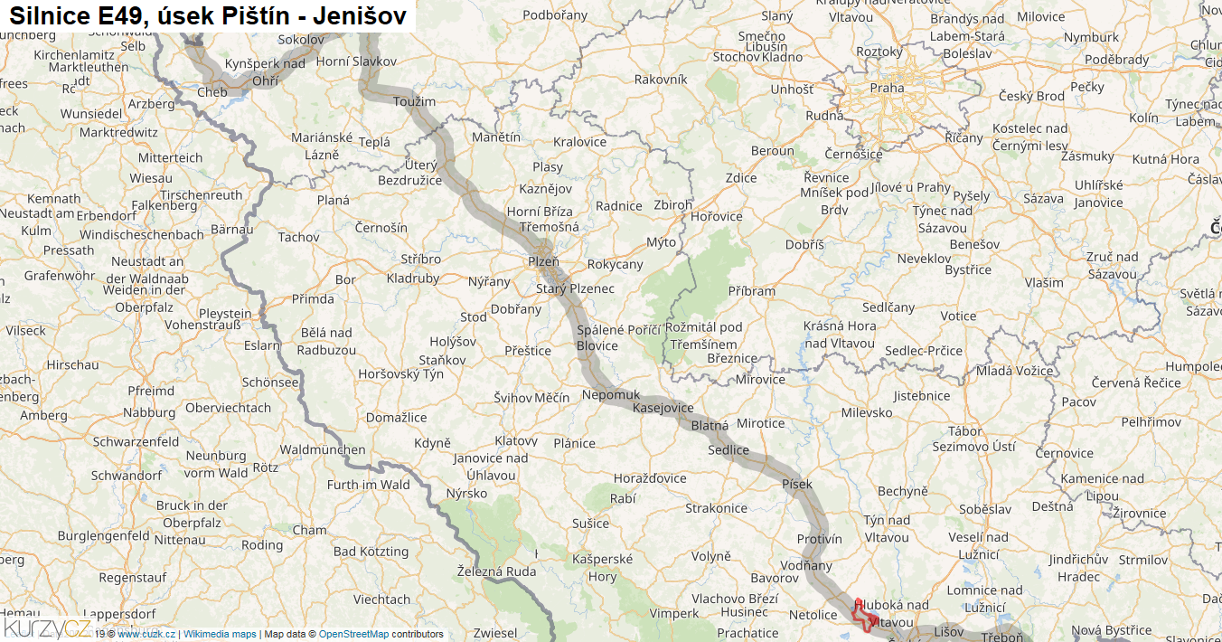 Úsek Pištín - Jenišov, Silnice E49 - Mapa