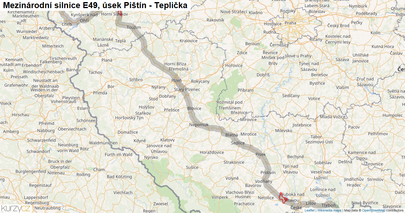 Úsek Pištín - Teplička, Silnice E49 - Mapa