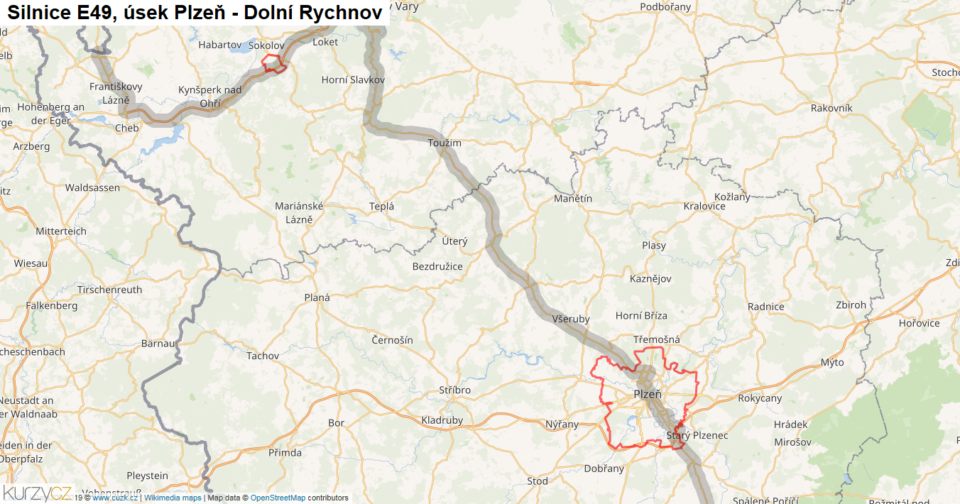 Úsek Plzeň - Dolní Rychnov, Silnice E49 - Mapa