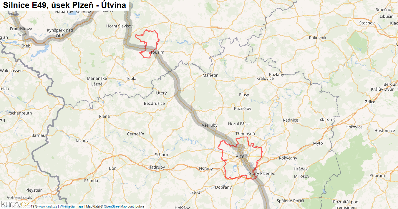 Úsek Plzeň - Útvina, Silnice E49 - Mapa