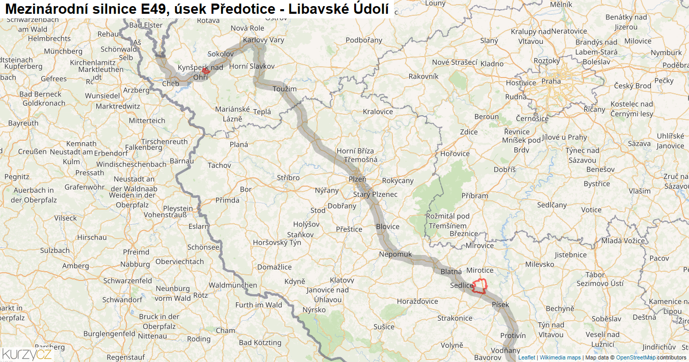 Úsek Předotice - Libavské Údolí, Silnice E49 - Mapa