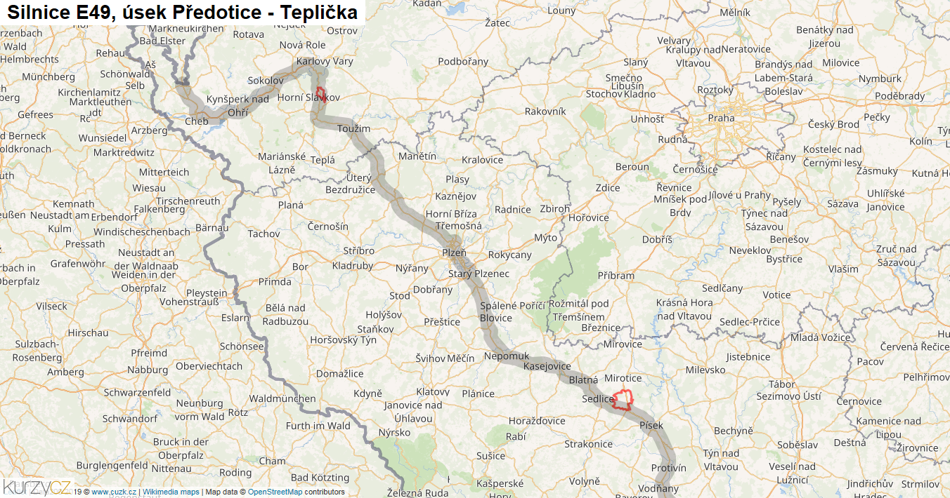 Úsek Předotice - Teplička, Silnice E49 - Mapa