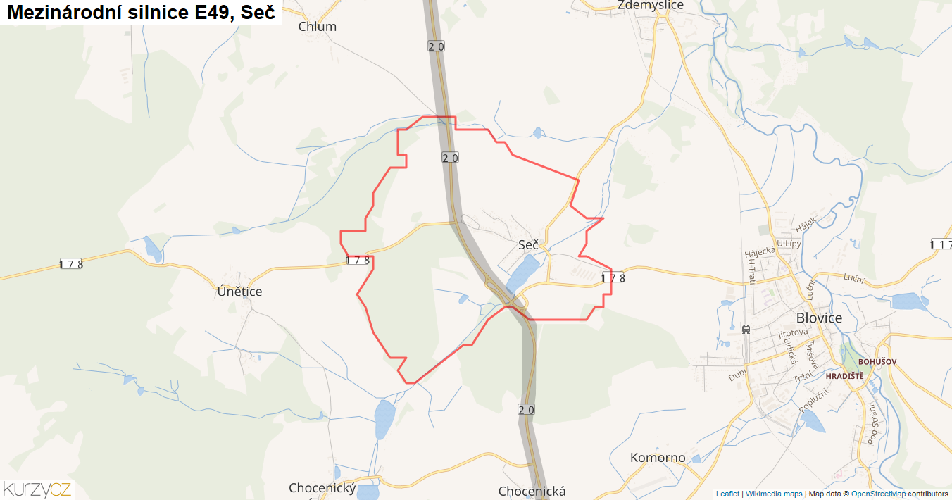 Seč, Silnice E49 - Mapa