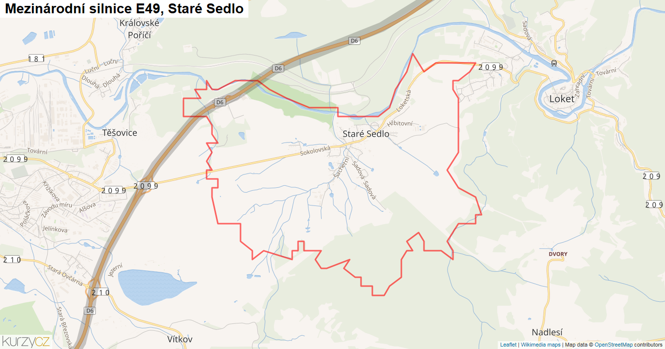 Staré Sedlo, Silnice E49 - Mapa