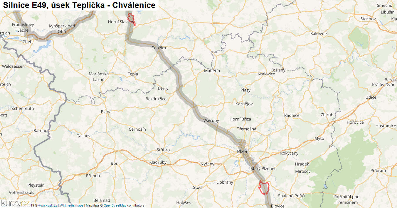 Úsek Teplička - Chválenice, Silnice E49 - Mapa