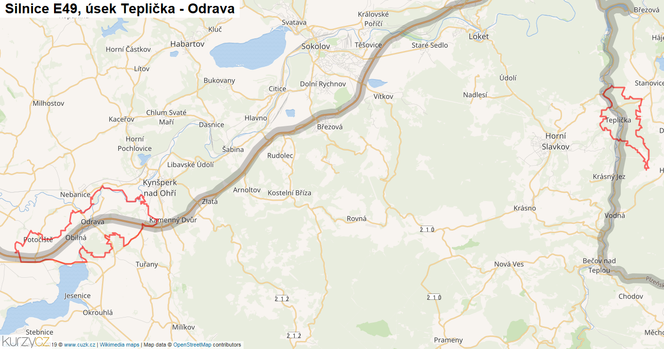 Úsek Teplička - Odrava, Silnice E49 - Mapa