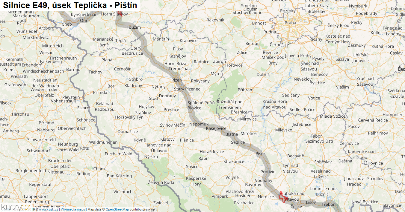Úsek Teplička - Pištín, Silnice E49 - Mapa