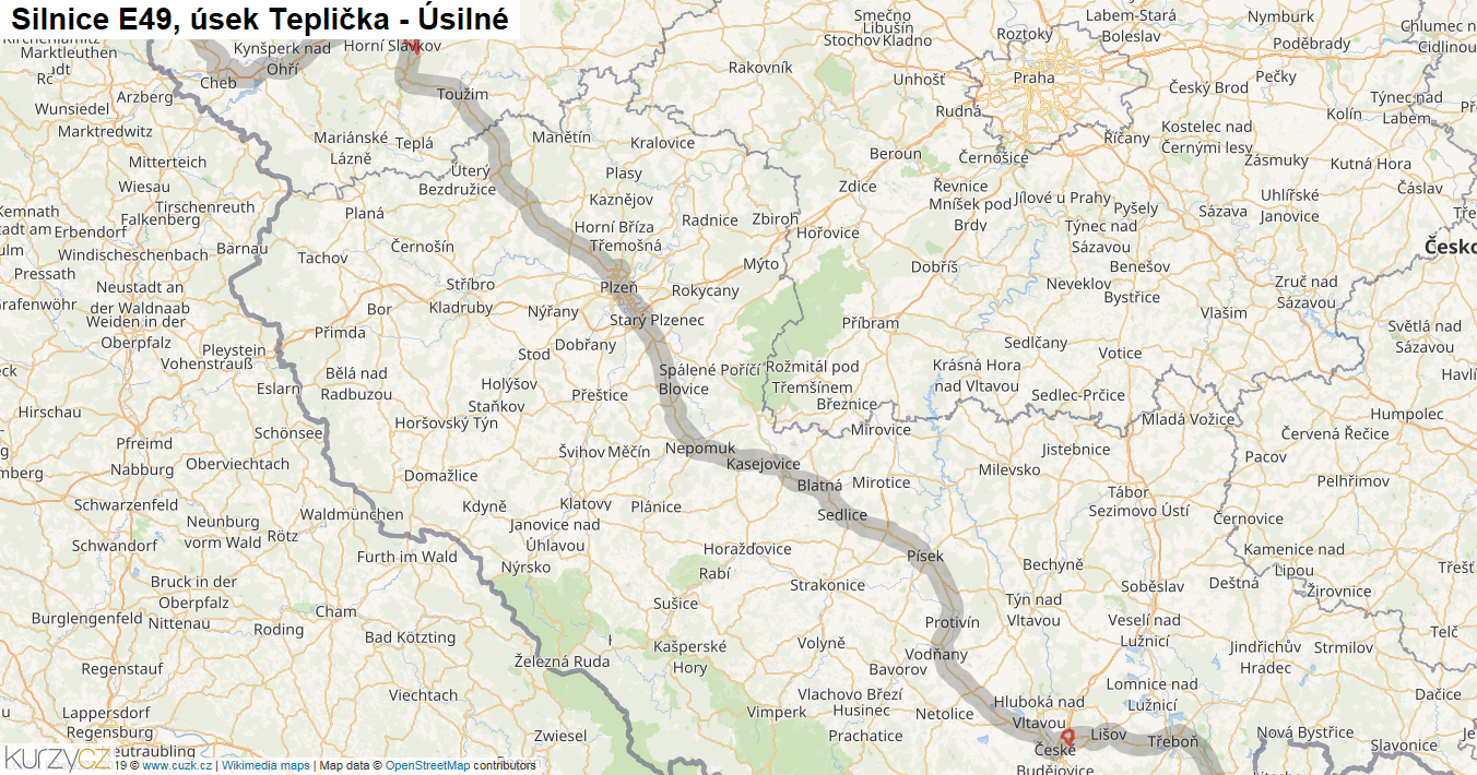 Úsek Teplička - Úsilné, Silnice E49 - Mapa