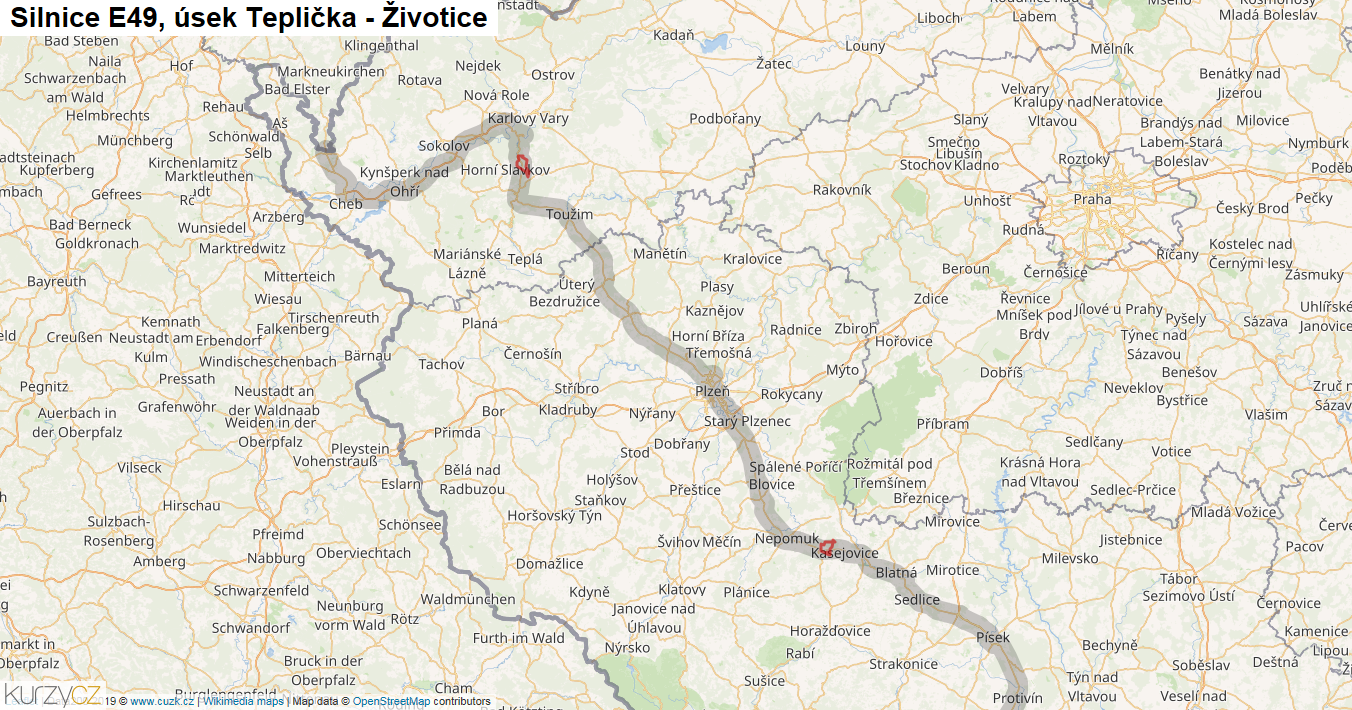 Úsek Teplička - Životice, Silnice E49 - Mapa
