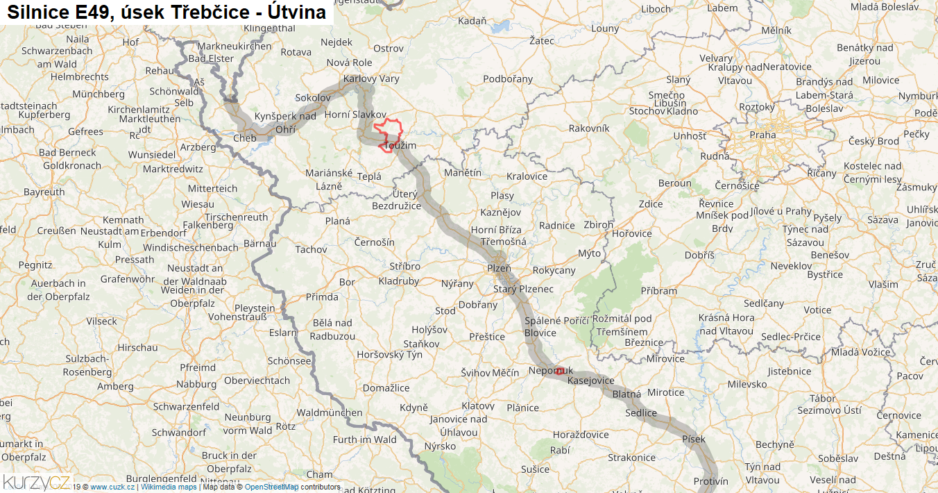 Úsek Třebčice - Útvina, Silnice E49 - Mapa