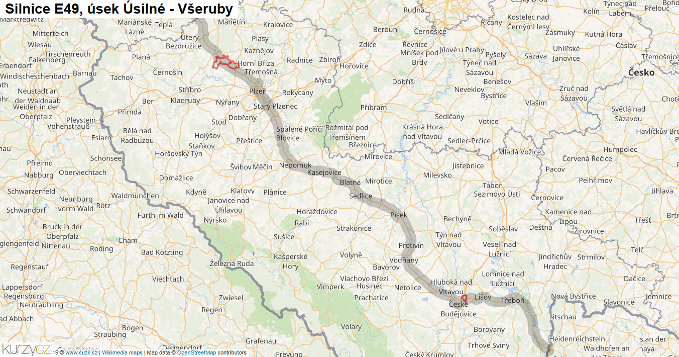 Úsek Úsilné - Všeruby, Silnice E49 - Mapa