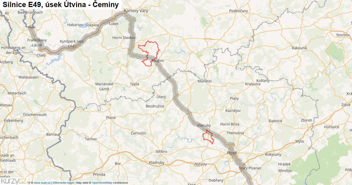 Úsek Útvina - Čeminy, Silnice E49 - Mapa