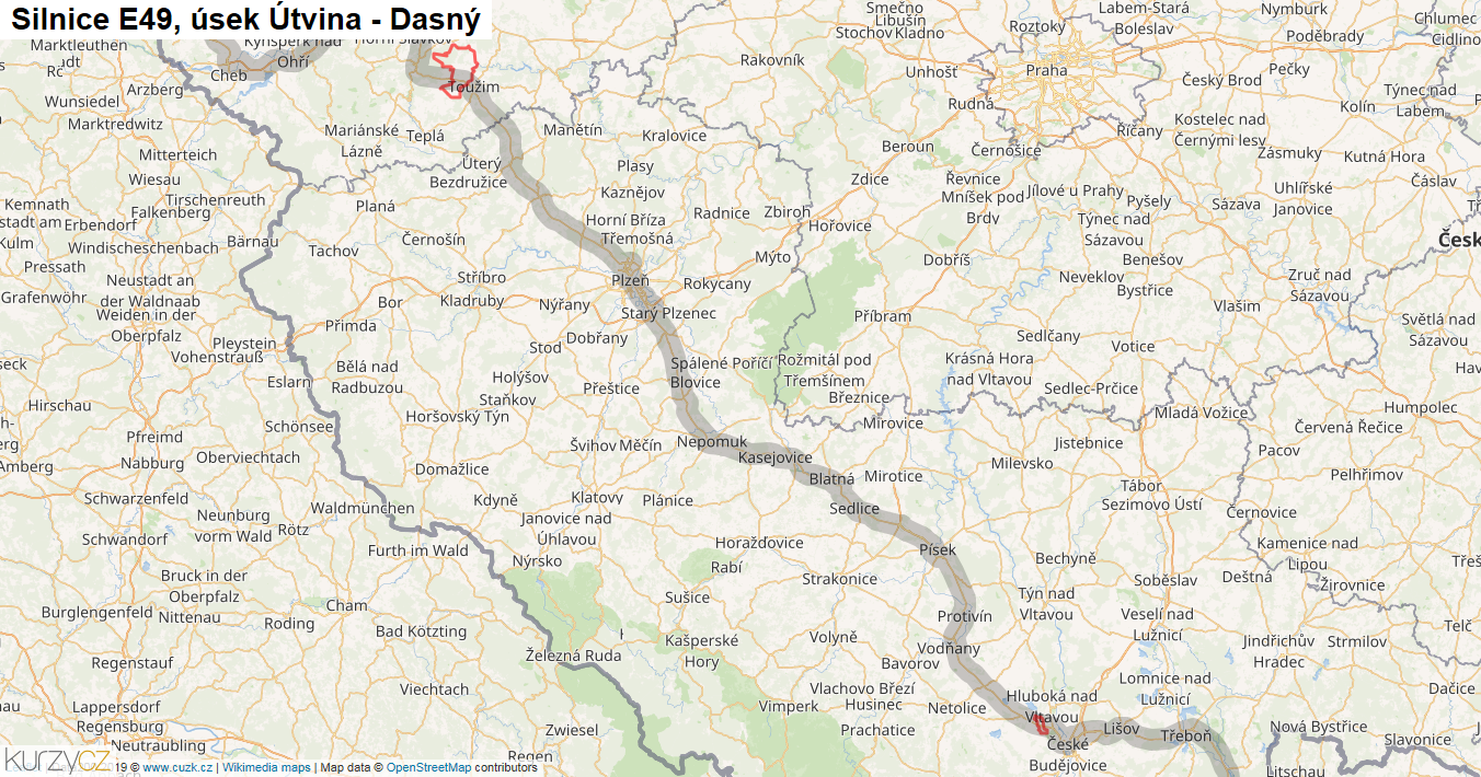 Úsek Útvina - Dasný, Silnice E49 - Mapa