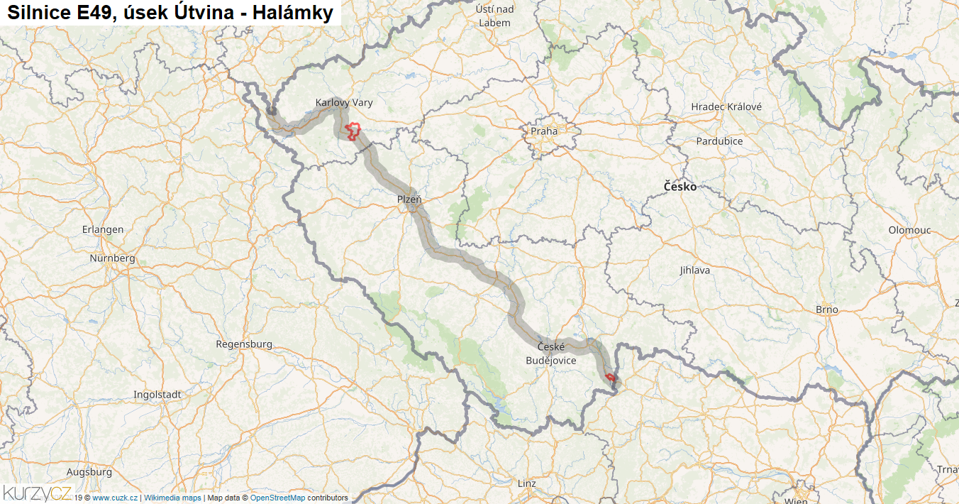 Úsek Útvina - Halámky, Silnice E49 - Mapa