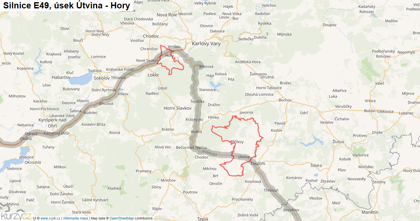 Úsek Útvina - Hory, Silnice E49 - Mapa