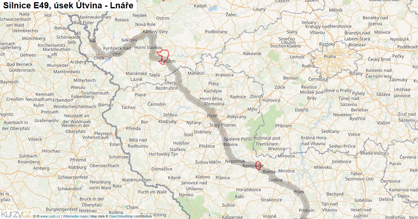 Úsek Útvina - Lnáře, Silnice E49 - Mapa