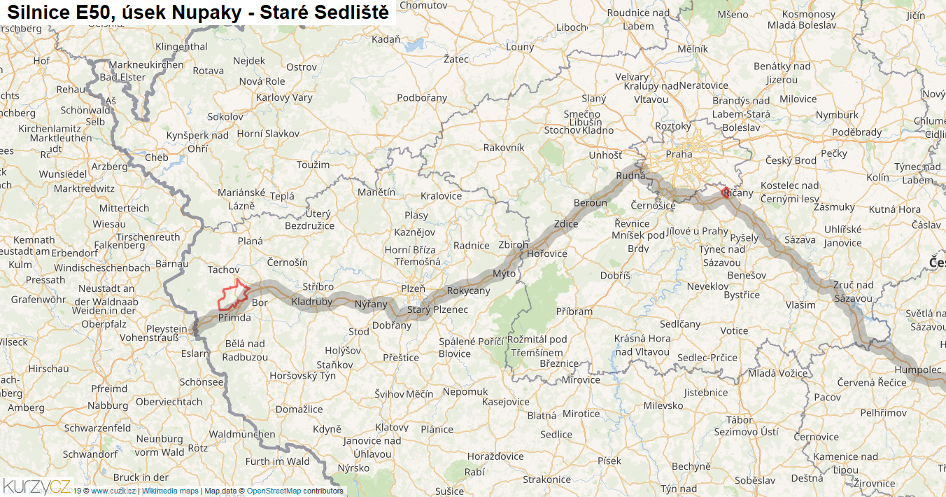 Úsek Bor - Omice, Silnice E50 - Mapa