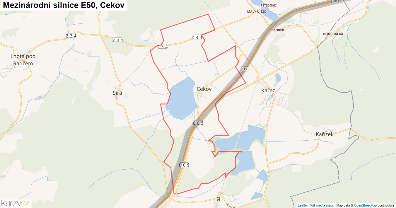 Cekov, Silnice E50 - Mapa