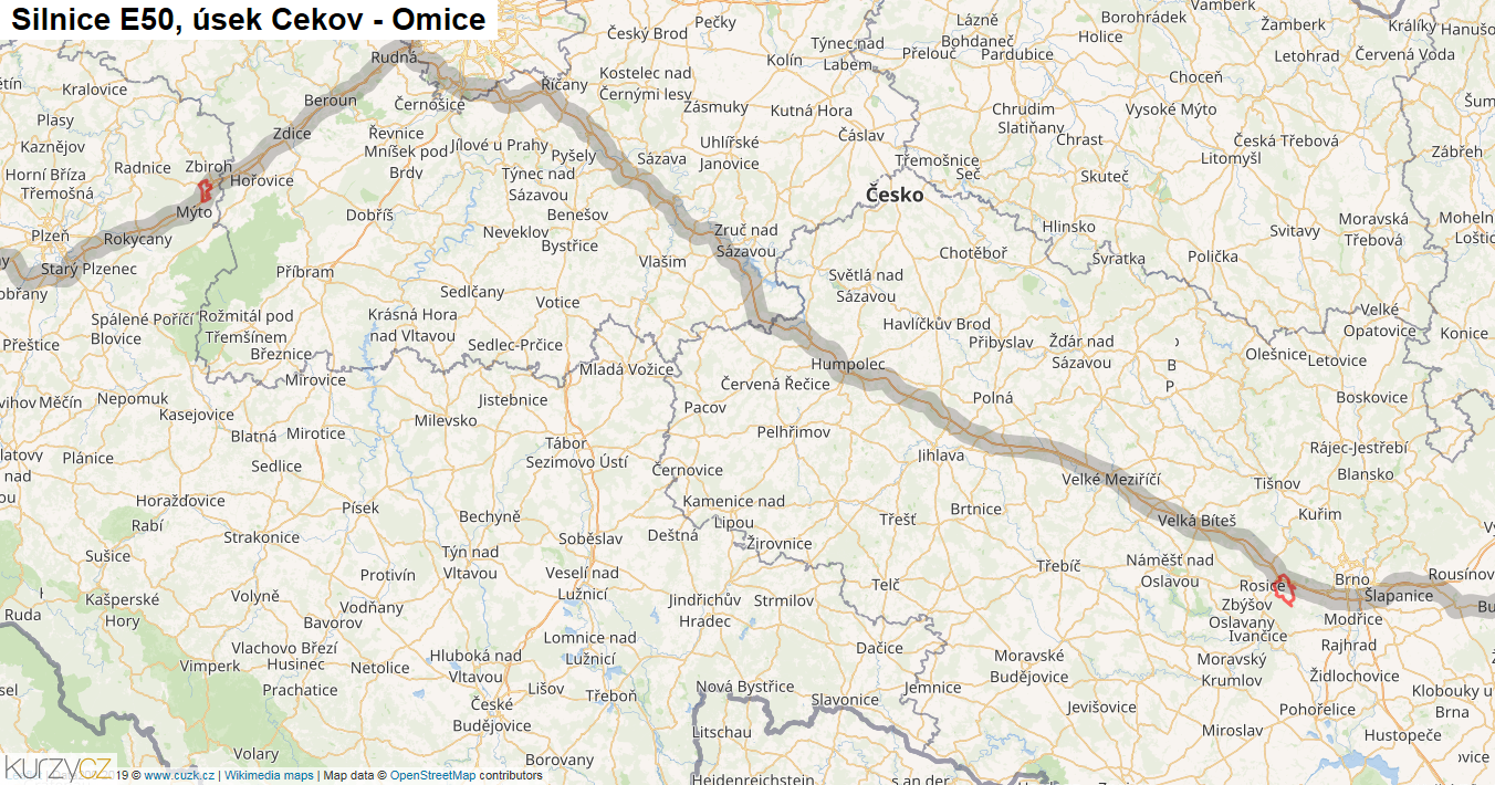 Úsek Cekov - Omice, Silnice E50 - Mapa