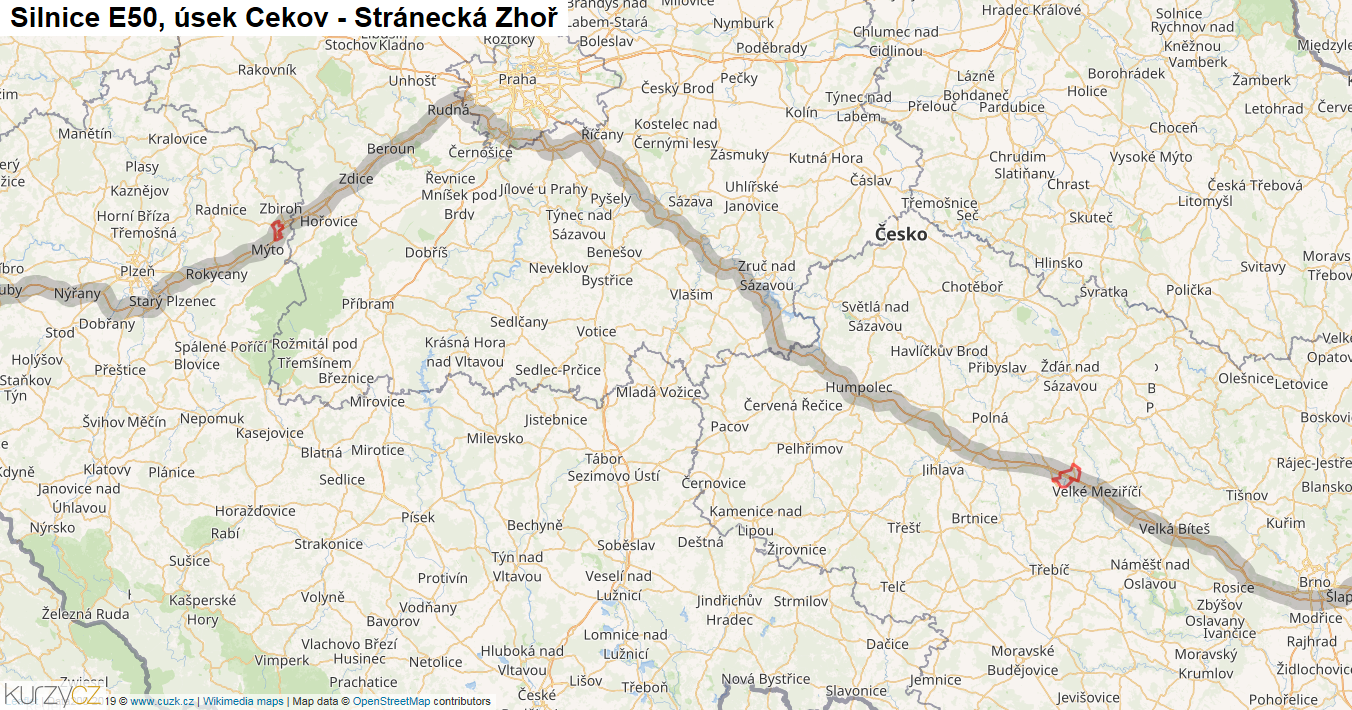 Úsek Cekov - Stránecká Zhoř, Silnice E50 - Mapa