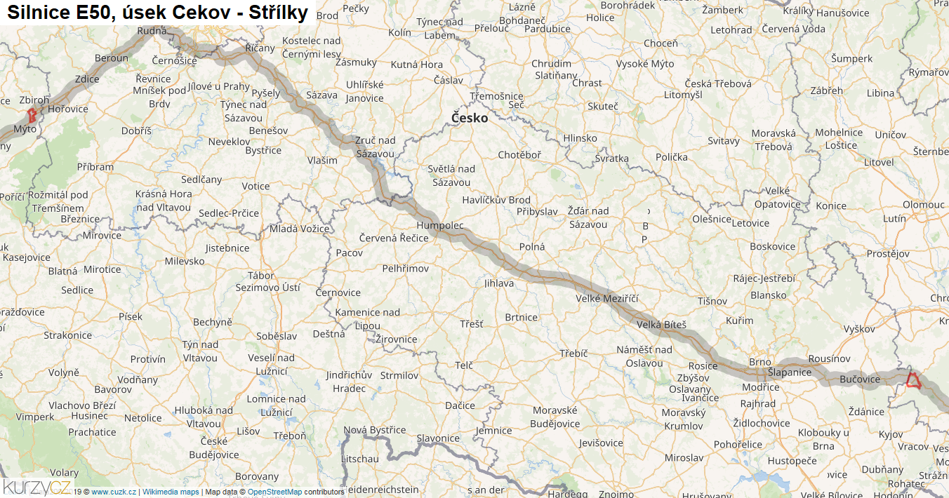 Úsek Cekov - Střílky, Silnice E50 - Mapa