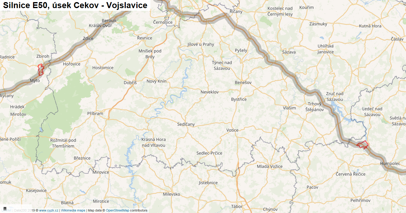 Úsek Cekov - Vojslavice, Silnice E50 - Mapa