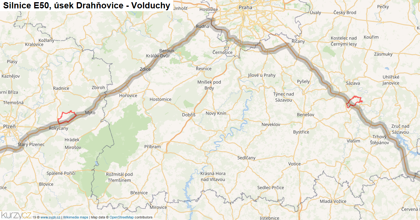 Úsek Drahňovice - Volduchy, Silnice E50 - Mapa