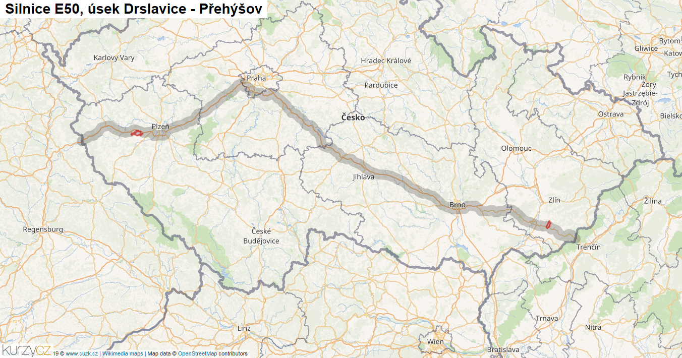 Úsek Drslavice - Přehýšov, Silnice E50 - Mapa
