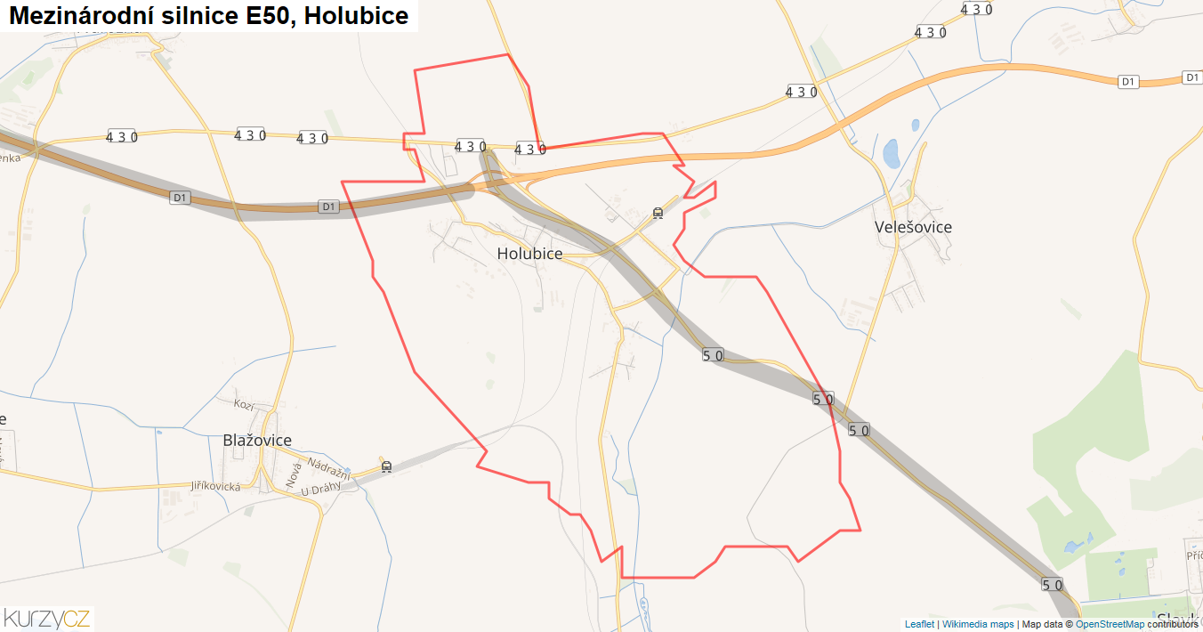Holubice, Silnice E50 - Mapa