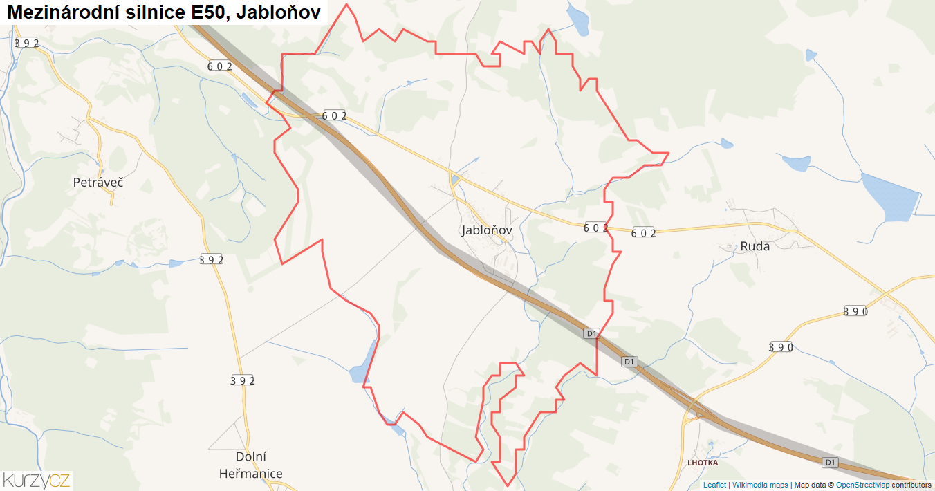 Jabloňov, Silnice E50 - Mapa