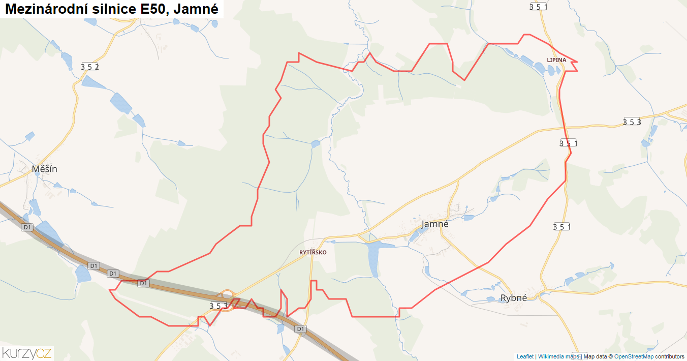 Jamné, Silnice E50 - Mapa