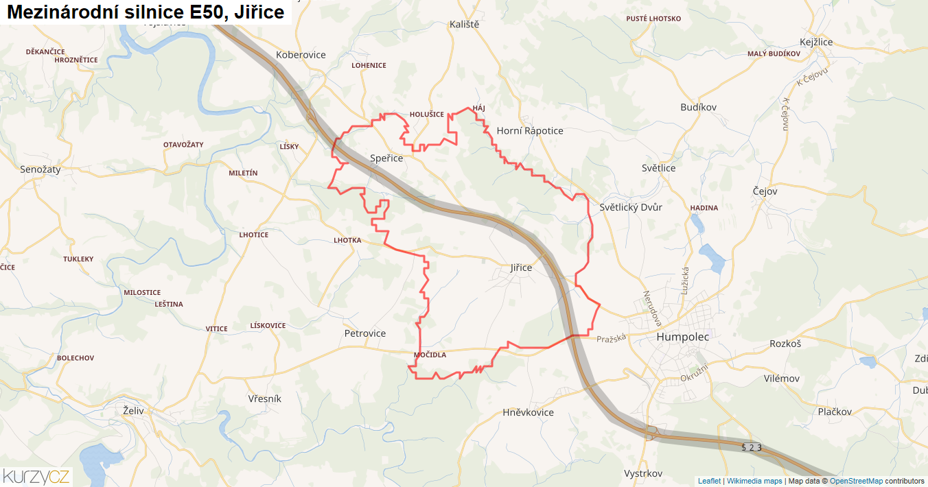 Jiřice, Silnice E50 - Mapa