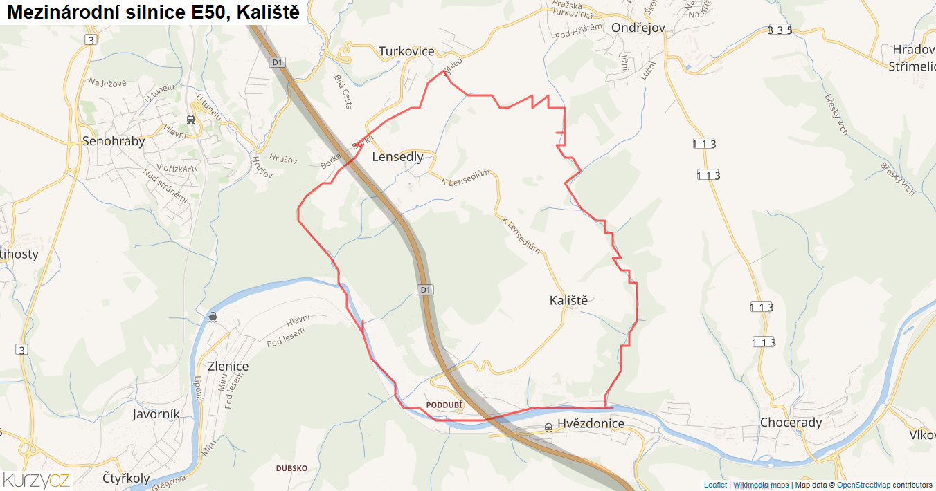 Kaliště, Silnice E50 - Mapa