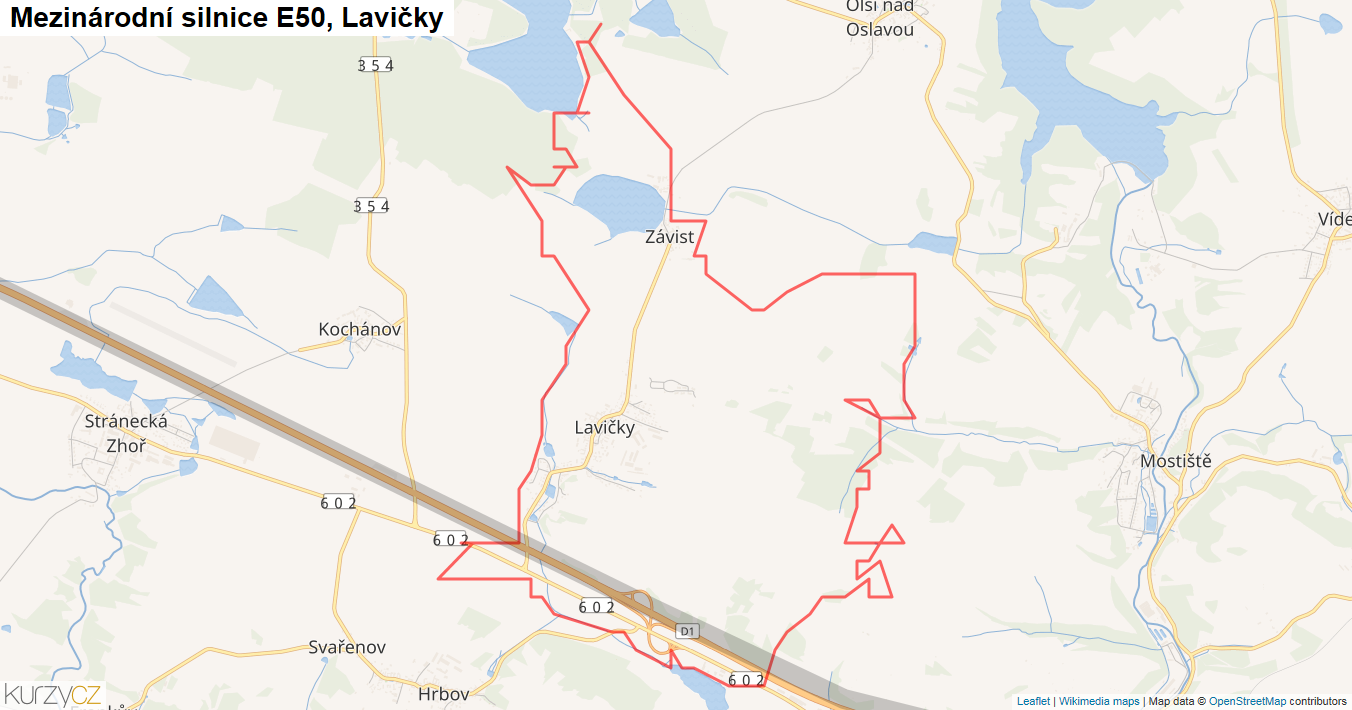 Lavičky, Silnice E50 - Mapa