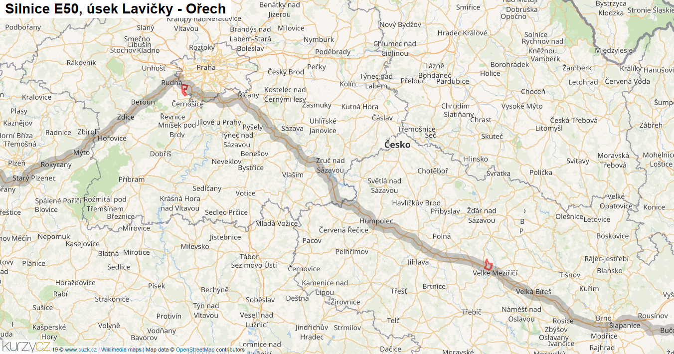 Úsek Lavičky - Ořech, Silnice E50 - Mapa