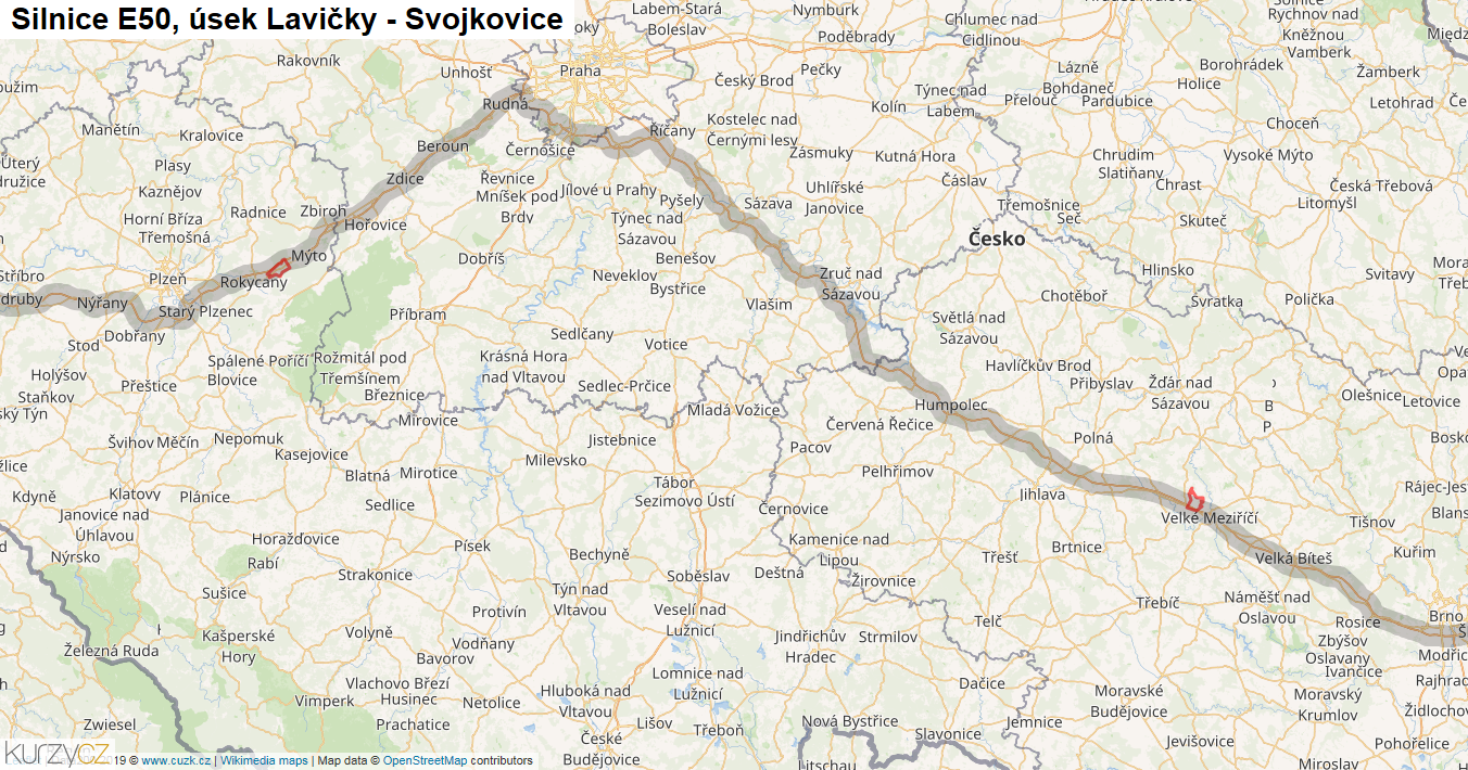 Úsek Lavičky - Svojkovice, Silnice E50 - Mapa